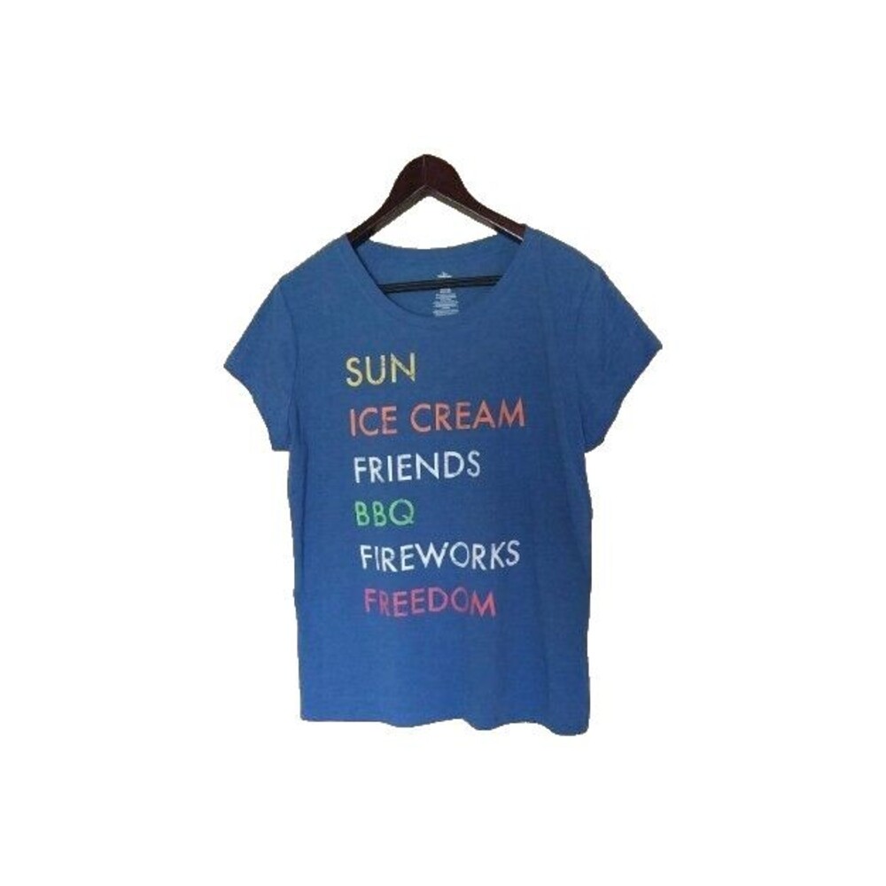 Women XL Blue T Shirt Soft Tee Celebrate Party Fireworks Top Casual Mom Leisure